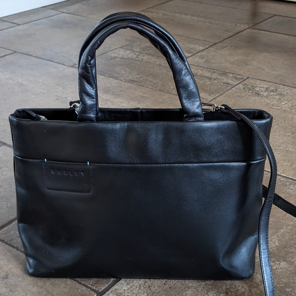 Radley Smooth Leather Crossbody Padded Double Handle Luxurious Chic Bag Black